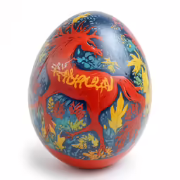 a large round decorated item with a painted animal