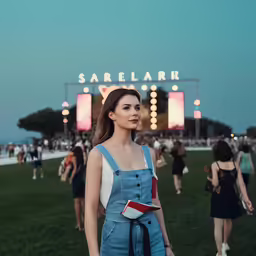 there is a woman in overalls at the park