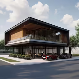 the new building has been opened on to allow for several cars to drive in front