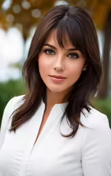 a woman in white shirt posing for a picture