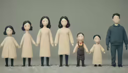 several people standing together in a row on a grey background