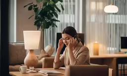 the woman is on her phone in a living room