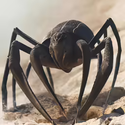 a giant spider crawling over a pile of rocks