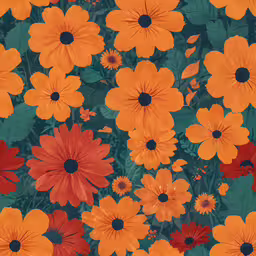 flowers are in bloom on an orange and green background,an image of orange and red flowers