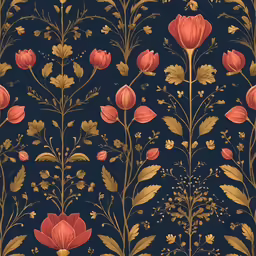 large pink and gold flowers on blue fabric