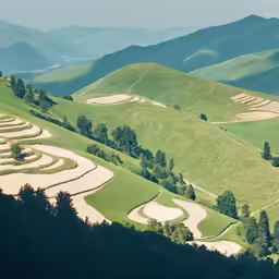 a grassy field in the mountains where ramps are placed
