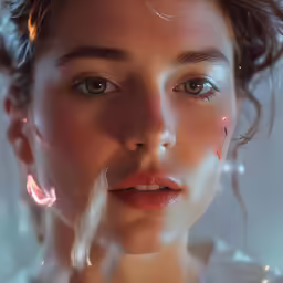 a girl with bright pink glows under the water