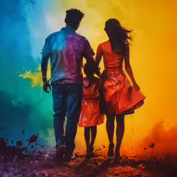a couple walking through the dust while holding hands