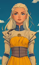a girl with blonde hair wearing a yellow dress