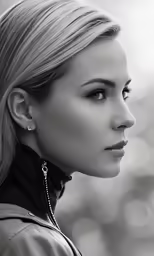 a woman with blonde hair wearing a ponytail