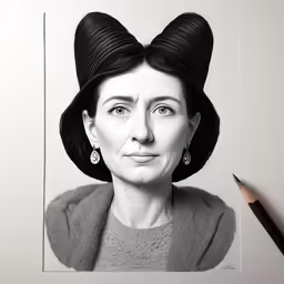 a drawing of an older lady with big ears