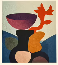 this is a print of vase with leaf decoration