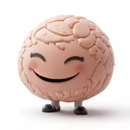 a toy figure has a smiling brain on his head