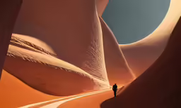 a lone person is standing in the desert