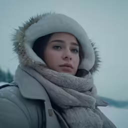 the woman is wearing a hooded coat