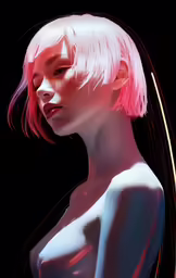 a digital painting of a woman with pink hair