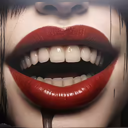 woman with a bright red lipstick on her lips