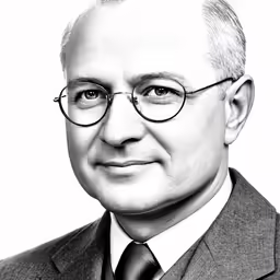 an older man in glasses and a suit is smiling