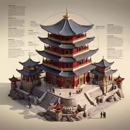 a giant poster with a chinese temple on top