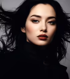 a close up shot of an asian model with long hair
