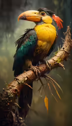 a bird with many colors sitting on a branch