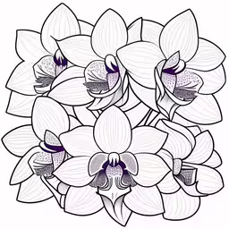 a bouquet of flowers with purple petals on a white background,a drawing of flowers in purple and white