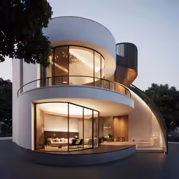 a spiral design home with modern design in white