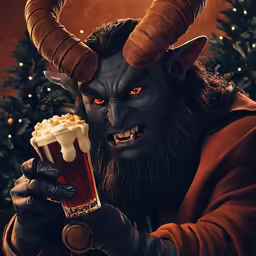 there is an evil man holding a mug of beer