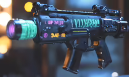 a close up of an m10a3 with the red light reflected off it