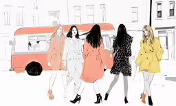 an image of a line of women walking on the street