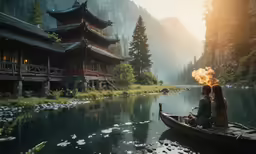 two people in a canoe on a body of water