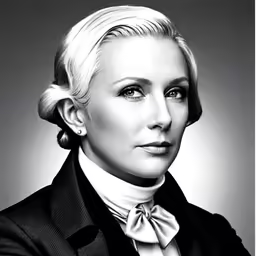 black and white portrait of a woman wearing a suit