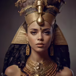a woman wearing an egyptian dress and jewelry