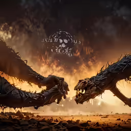 two large, intricate sculptures of lions fighting over each other