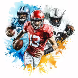 three different football players running for the ball