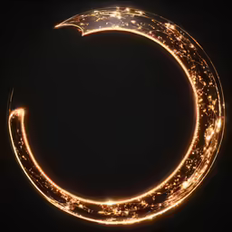 the shape of a crescent is illuminated by small lights in this dark photo