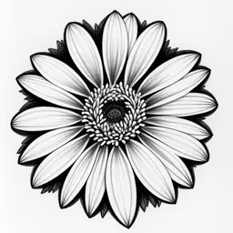 black and white drawing of a big flower,the black and white drawing of a large flower,the flower is white and has petals in it,a white flower that is in the middle of black and white,a flower that is sitting on the floor