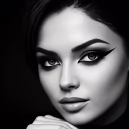 the woman is posing in black and white with her hand on her arm