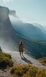 a person walking on a path in the mountains