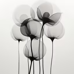 a black and white photo with white flowers