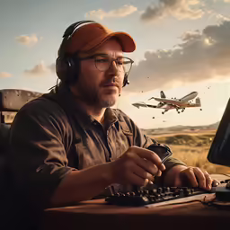 a man sitting at a computer working on the keyboard