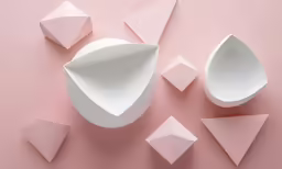 a white bowl, some of the shapes shown in different directions