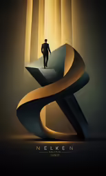 a man standing in a doorway of an enormous, spiral shaped structure