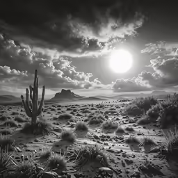 a sunset over an arid land and cactus
