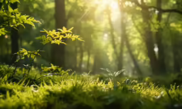 sunbeams are shining through the trees in the woods