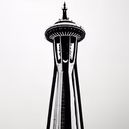 black and white picture of a space needle like structure