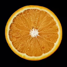 the orange cut in half has a dark background