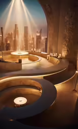 a stage designed with lighting that appears to be on display