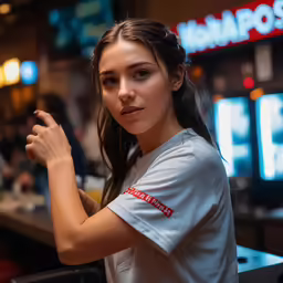 a young woman poses with her hand on her hips