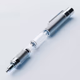 a clear plastic ballpoint pen with a black cap